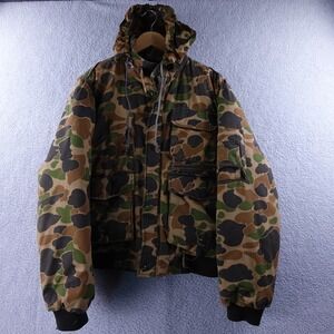 Vintage Trophy Club‎ Camo Hunting Jacket Mens XL Hooded Bomber Warm Insulated